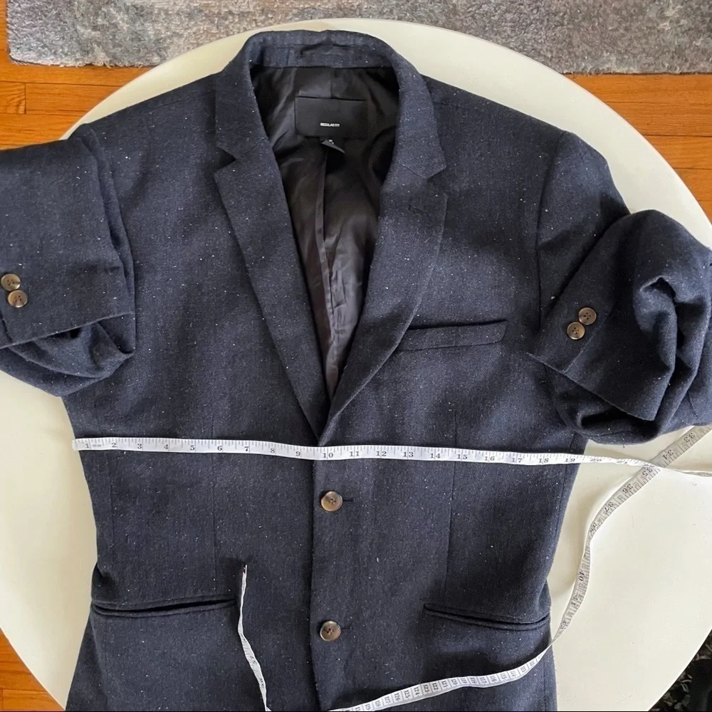 H&M Men’s Regular Fit Wool Blend Blazer Sport Coat Navy Elbow Patch Size 40R